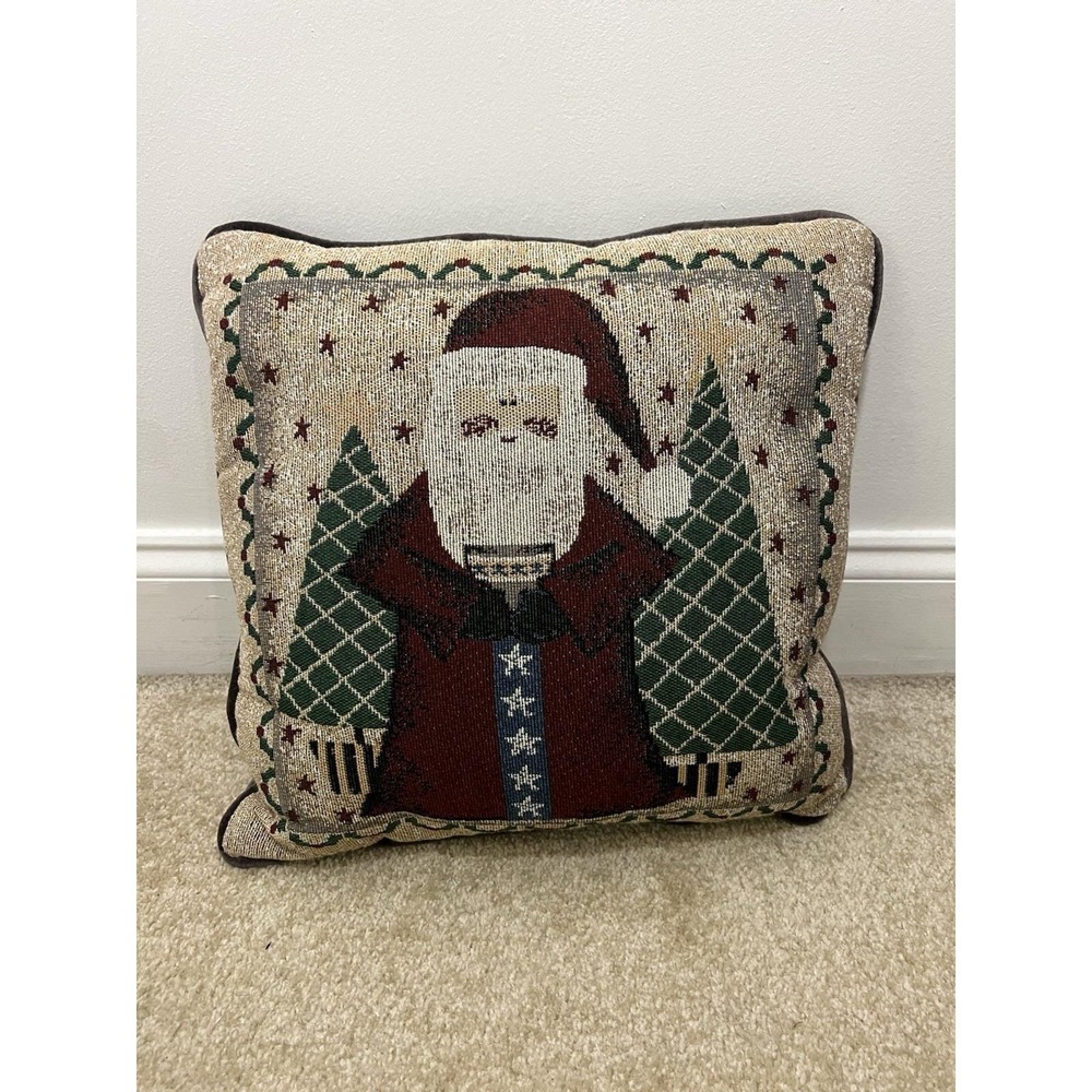 Vintage Santa Claus Christmas Tapestry Cross Stitch Pillow 14" By 14"- EUC
